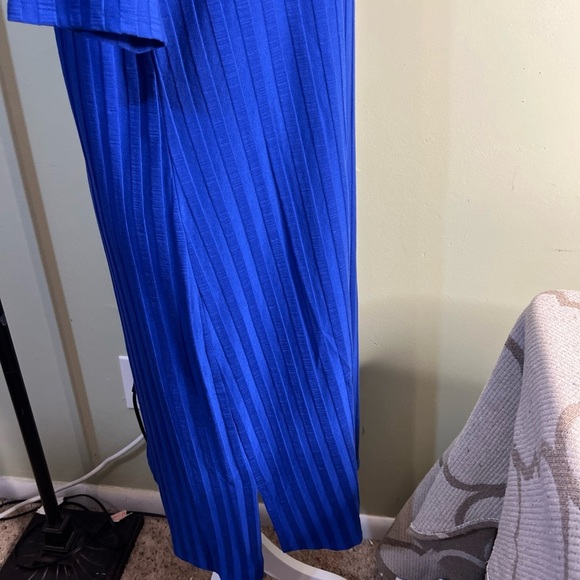 Eileen Fisher Ribbed Mock-Neck Dress Royal Blue Size medium Shift Short Sleeve - Picture 6 of 13